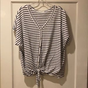 Striped Faux Button Tie Shirt